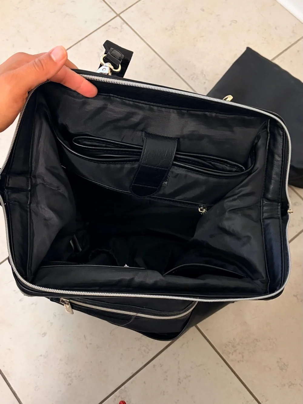 BEIS diaper bag backpack, black leather